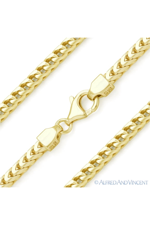 3.6mm Franco Arrow-Link Italian Chain Necklace in .925 Sterling Silver w/ 14k Yellow Gold