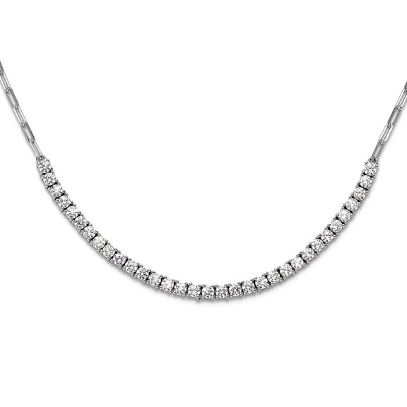 3.6mm Sterling Shimmer 925 Sterling Silver Rhodium Plated CZ 33 Stone With 2 Inch Extender Paperclip Link Necklace 16 In