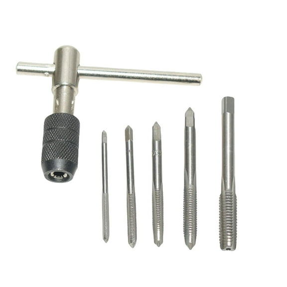 3-6mm T Shaped Tap Wrenches Set with 5 Hand Tap Tapping Screwdriver Wrenches for 3-8 Threading Tasks