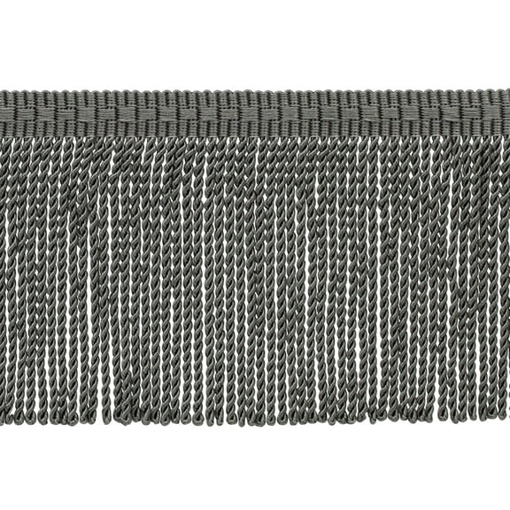 3" (7.5cm) Basic Trim Collection Thin Bullion Fringe Trim with Fancy Woven Gimp Header # BFTC3,, Stone Grey #P05 (Dark Grey) Sold By The Yard (36"/3 ft/0.9m)