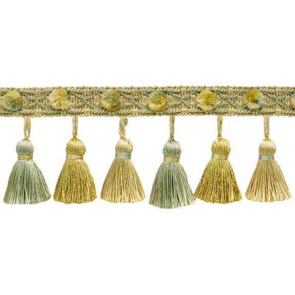 3" (7.5cm) Beautiful Hand-tied. Hand-crafted Tassel Fringe Trim # TFEL0300,, Olive Beige Gold #EL07 (Beige Gold, Sage Green, Yellow Gold) Sold By The Yard (36"/3 ft/0.9m)
