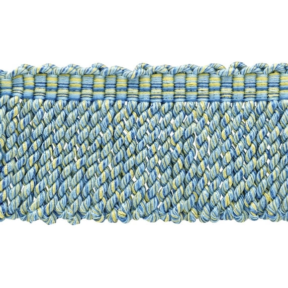 3" (7.5cm) Duke Collection Full and Vibrant Bullion Fringe Trim # BFDK3,, Coastline Blue #N42 (Light Blue, Yellow Gold, Light Yellow) Sold By The Yard (36"/3 ft/0.9m)