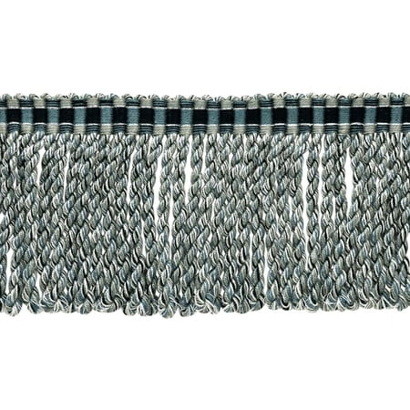 3" (7.5cm) Marrakesh Collection Bullion Fringe Trim with Fancy Woven Header # BFRW3,, Anchor Grey #VL10 (Light Grey, Slate Blue, Pure Black) Sold By The Yard (36"/3 ft/0.9m)