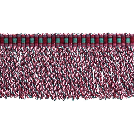 3" (7.5cm) Marrakesh Collection Bullion Fringe Trim with Fancy Woven Header # BFRW3,, Holly Red #VL01 (Wine Red, Pine Green, Pure White) Sold By The Yard (36"/3 ft/0.9m)