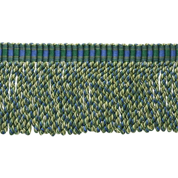3" (7.5cm) Marrakesh Collection Bullion Fringe Trim with Fancy Woven Header # BFRW3,, Pioneer Green #VL08 (Forest Green, Olive Green, Cobalt Blue) Sold By The Yard (36"/3 ft/0.9m)
