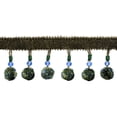 thumbnail image 1 of 3" (7.5cm) Marrakesh Collection Glass Beaded Tassel Fringe Trim with Pompom Ball # PPFRWB,, Pioneer Green #VL08 (Forest Green, Olive Green, Cobalt Blue) Sold By The Yard (36"/3 ft/0.9m), 1 of 1