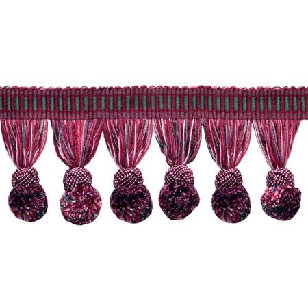 3" (7.5cm) Marrakesh Collection Pompom Tassel Fringe Trim with Fancy Woven Gimp header # PPFRW,, Holly Red #VL01 (Wine Red, Pine Green, Pure White) 3 Yards (9 ft/2.5m)