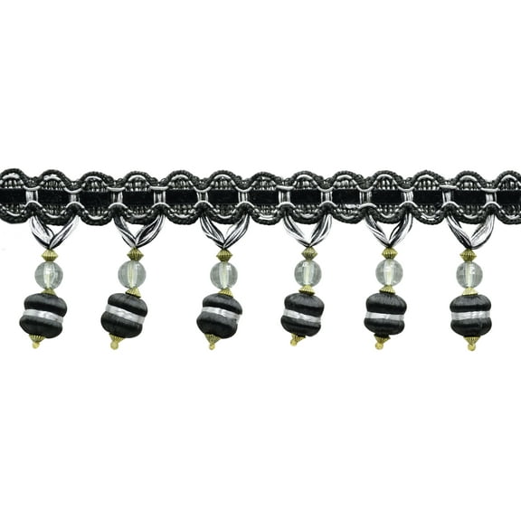3" (7.5cm) Noblesse Collection Beaded Tassel Fringe Trim # BFH3,, Silver Grey, Black #SGB (Pure Black, Light Grey, Grey Silver) Sold By The Yard (36"/3 ft/0.9m)
