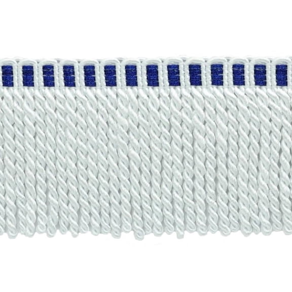 3" (7.5cm) Noblesse Collection Bullion Fringe Trim with Fancy Knitted Header # DB3,, Royal White #A1T (Bright White, Royal Blue) Sold By The Yard (36"/3 ft/0.9m)