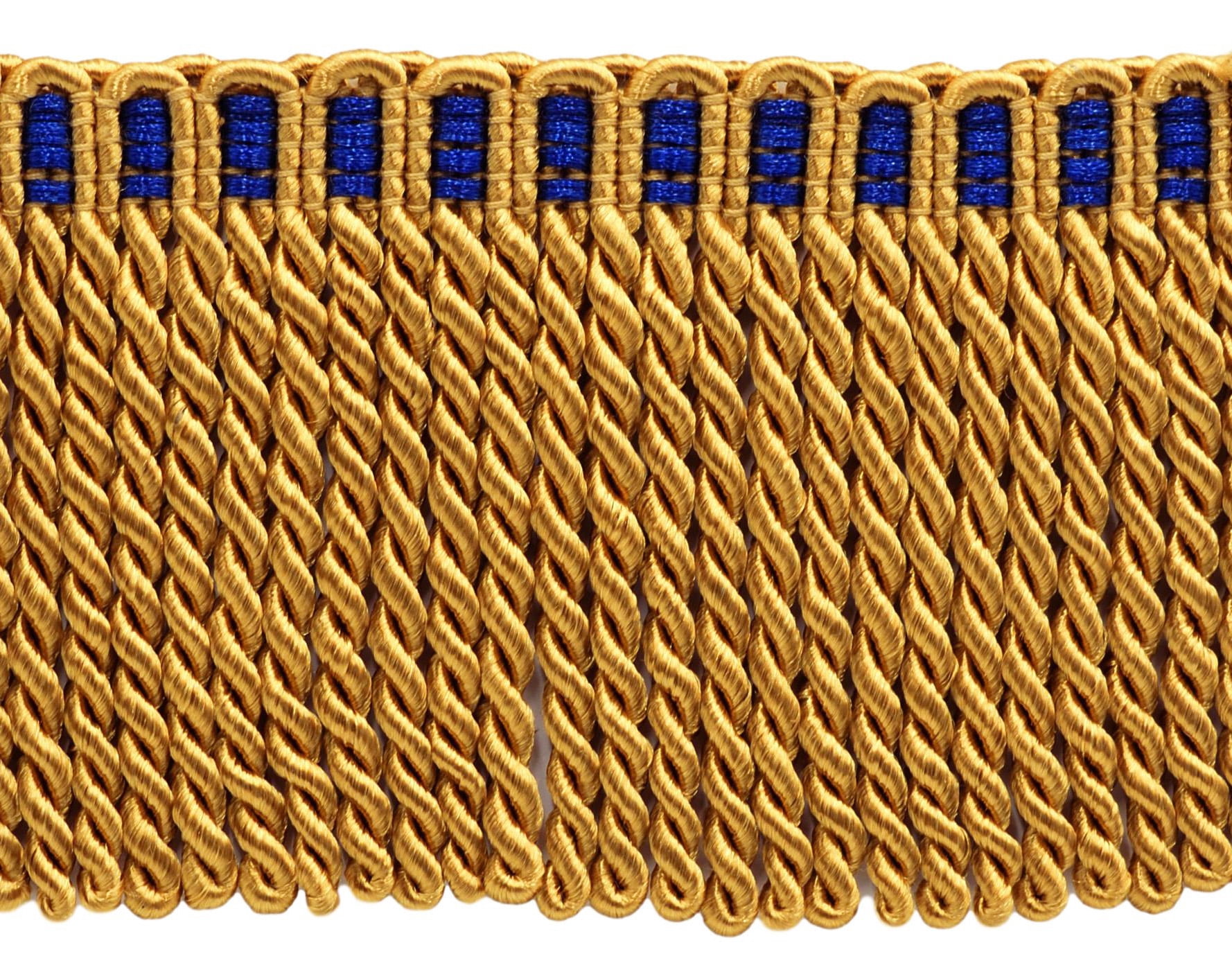 DecoPro Frangia Bullion DB3 Per Tende E Cuscini - 24,7 Metri Di Passamaneria Oro E Blu, Lunghezza Frangia 7,6 Cm, Intestazione A Maglia, Rifiniture Per Arredamento