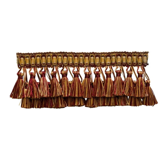 3" (7.5cm) Noblesse Collection Elaborate Two Tier Tassel Fringe Trim # TFH3D,, Burgundy Gold Red #1253 (Carmine Red, Yellow Gold, Dark Red) Sold By The Yard (36"/3 ft/0.9m)