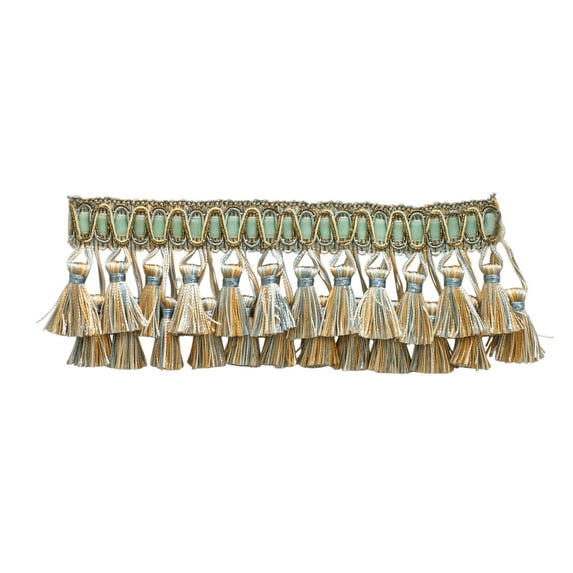 3" (7.5cm) Noblesse Collection Elaborate Two Tier Tassel Fringe Trim # TFH3D,, Island Breeze Blue #5939 (Silver Blue, Gold, Off White) Sold By The Yard (36"/3 ft/0.9m)
