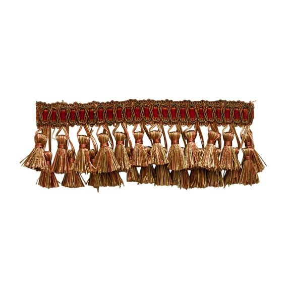 3" (7.5cm) Noblesse Collection Elaborate Two Tier Tassel Fringe Trim # TFH3D,, Rust Medley #07H (Copper, Olive Green) Sold By The Yard (36"/3 ft/0.9m)
