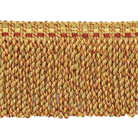 3" (7.5cm) Veranda Collection Fancy Knitted Bullion Fringe Trim # BFV3,, Bisque Beige #VNT31 (Light Beige, Rust Red, Light Gold) Sold By The Yard (36"/3 ft/0.9m)