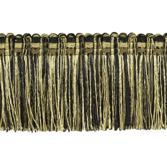 3" (7.5cm) Veranda Collection Vintage Brush Fringe Trim # 0300VB,, Beige Medley Black #VNT20 (Pure Black, Green Beige, Khaki Beige) Sold By The Yard (36"/3 ft/0.9m)