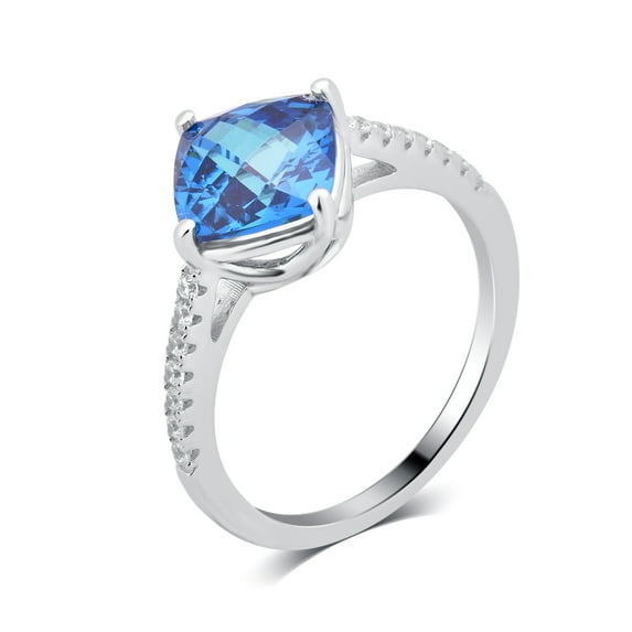 3 7/8 Carat T.W Created Swiss Blue and Cubic Zirconia Sterling Silver Engagement Ring