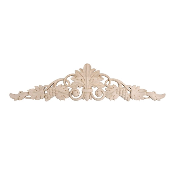 Outwater 16-1/8 in. W x 3-7/8 in. H Hand Carved Solid Hard Maple Grape Vine Wood Cartouche Applique, Unfinished Decorative Wall Onlay Trim