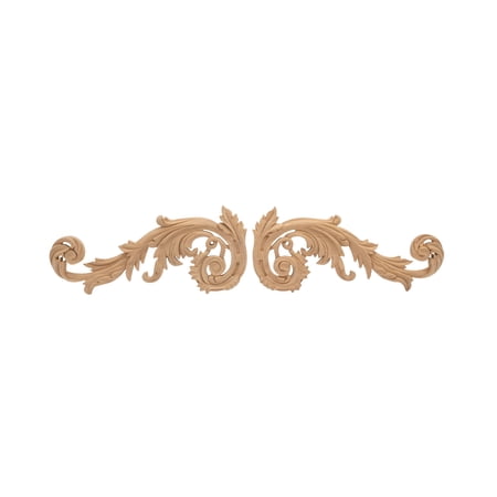 3-7/8 in. x 9-1/8 in. x 1/2 in. Unfinished Medium Hand Carved North American Solid Alder Wood Onlay Acanthus Wood Scroll