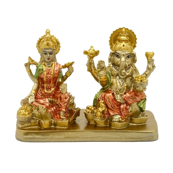 3.7“HHindu Lord Ganesha Lakshmi Statue Indian God Laxmi Ganesh Murti Item Home Temple Puja Pooja Idol Diwali Gift India Home Office Mandir Altar Item