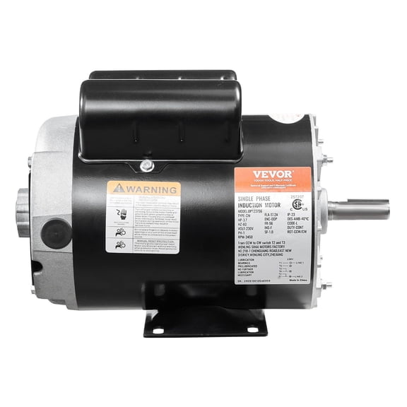 3.7 HP Single Phase Electric Motor, 3450 RPM, 230V 17.2A, 56 Frame with 5/8" Keyed Shaft for Air Compressor, CCW/CW Rotation