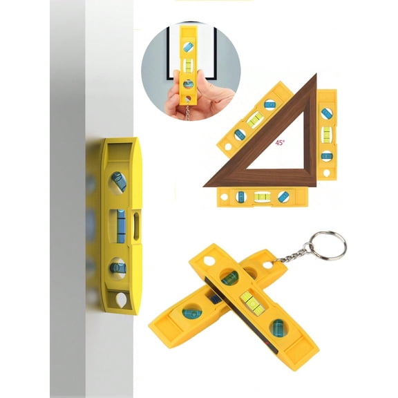 3 7 Inch Portable Magnetic Level Keychain Mini Level With 3 Bubbles Vertical Horizontal Balance Ruler Inclinometer ABS Shell High Precision Measuring Tool For Home Yellow 9.5cm 5pcs