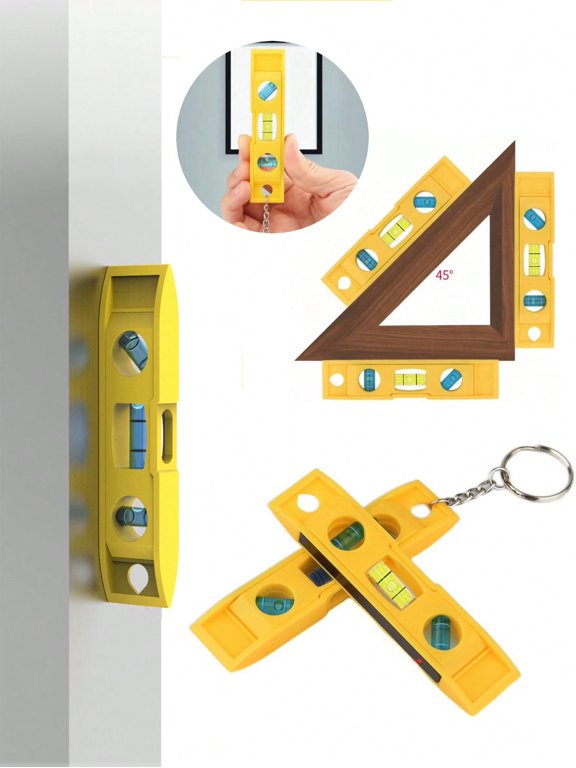 3 7 Inch Portable Magnetic Level Keychain Mini Level With 3 Bubbles Vertical Horizontal Balance Ruler Inclinometer ABS Shell High Precision Measuring Tool For Home Yellow 9.5cm 1pcs