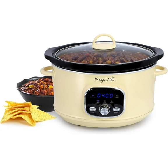 3.7 Quart Electric Countertop Slow Cooker Appliance with Removable Ceramic Pot Ivory, Adjustable Temperature (3.7 Qt Ivory)