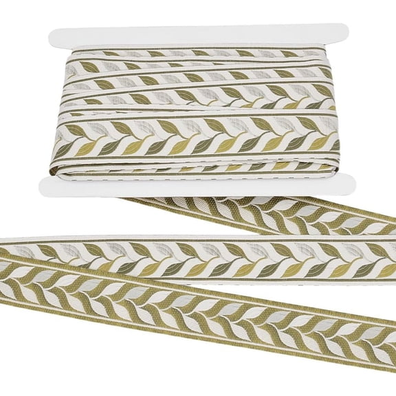 3.7 Yards Green Embroidery Leaves Ribbon 1.4 Inch Wide Leaf Pattern Jacquard Polyester Ribbons Jacquard Woven Embroidery Trim Jacquard Ribbon for DIY DIY Sewing Crafts Handmade Bag Decoration