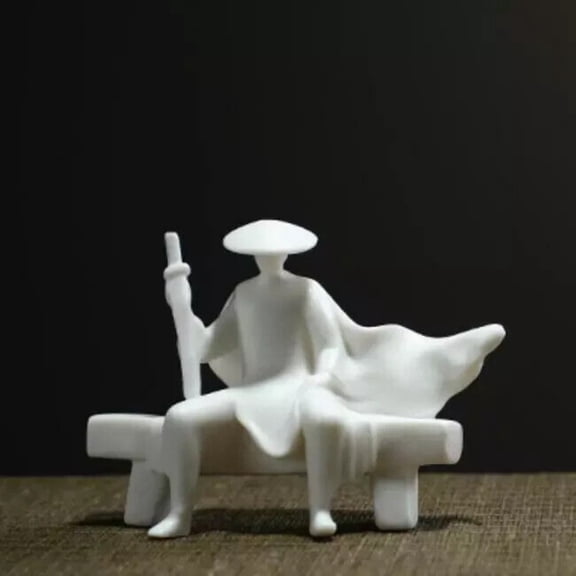 3.7 inch Chinese white ceramic swordsman hero statue -