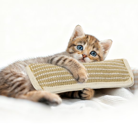 3.7" x 13.4" Cat Scratcher Post Interactive Cat Playing, Yellow White