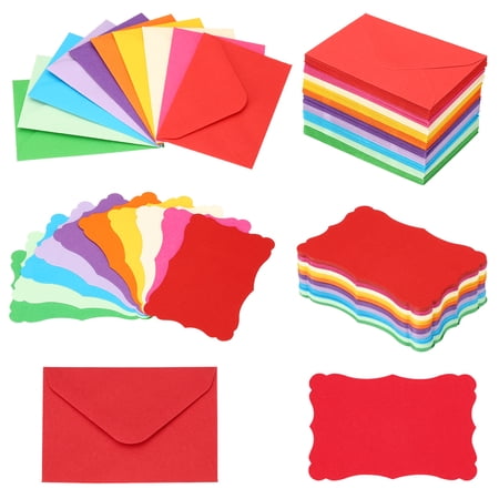 3.7"x2.4" Mini Envelopes with Blank Paper Business Cards, 200 Pack Small Index Flash Cards Words, Colorful