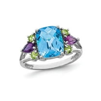 3.70 Carat (Ctw) Blue Topaz, Amethyst, and Peridot Ring in Sterling Silver for Women