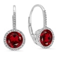 thumbnail image 1 of 3.70 Carat (ctw) 18K White Gold Round Cut Garnet & White Diamond Ladies Halo Style Dangling Drop Earrings, 1 of 1