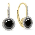 thumbnail image 1 of 3.70 Carat (ctw) 18K Yellow Gold Round Cut Black & White Diamond Ladies Halo Style Dangling Drop Earrings, 1 of 1