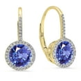 thumbnail image 1 of 3.70 Carat (ctw) 18K Yellow Gold Round Cut Tanzanite & White Diamond Ladies Halo Style Dangling Drop Earrings, 1 of 3