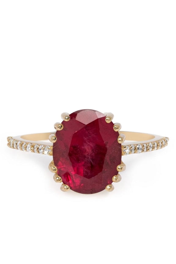 3.70carat Oval Shape Red Ruby & Diamond 10x8 mm Women Prong Engagement Wedding Ring 14K Yellow Gold Plated 925, Sterling Silver