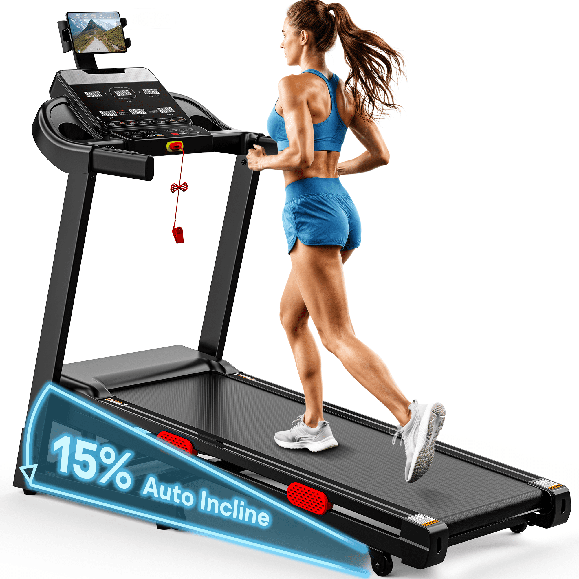 3.71HP Treadmills for Home w/ 15-Levels Incline, 5 in 1 Portable Treadmill with 330LBS Capacity, Foldable Elactric Treadmill with 6 Screen, 105 Preset Programs, Free Course with APP Connection