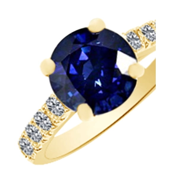 AFFY (3.73ct) Simulated Blue Sapphire & White Diamond Engagement Ring In 14k Yellow Gold With Ring Size 7