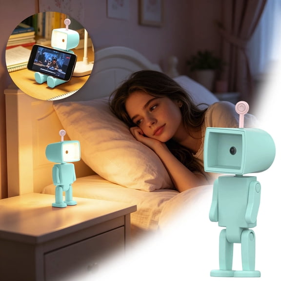 3.74-inch Cute Poseable Robot LED Night Light, Attachable Multi-Use Desk Lamp with Phone Stand, Battery-Powered Decorative Light for Bedrooms, Reading Nooks, and Room Decor