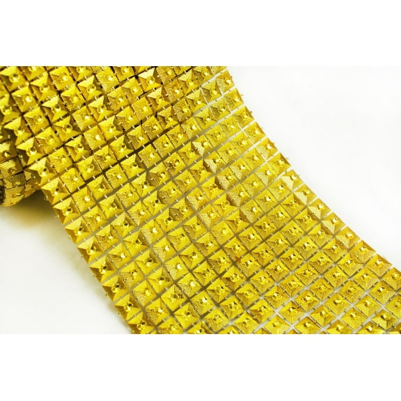 3.75" 3 Yards Diamond Square Mesh Wrap Rhinestone Sparkle Crystal Gold