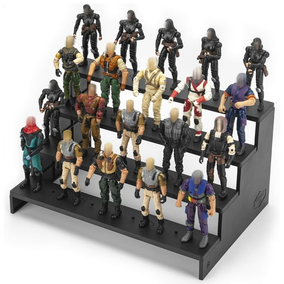 3.75" Action Figure Riser Stand Fit with 4 Tiers Display Shelf and Pegs, Black