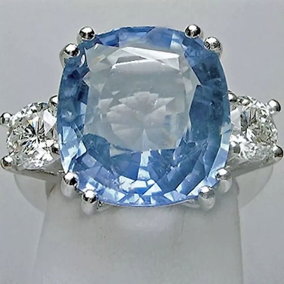 3.75 CT Lab Created Ceylon Blue Sapphire Stone 3 Stone proposal Ring 925 Silver.