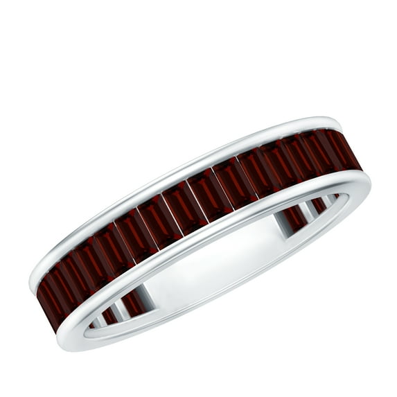 Rosec Jewels Natural Garnet Eternity Ring for Women - AAA Quality - Baguette Garnet Wedding Anniversary Ring - with Jewelry Box, 14K White Gold, US 10.00