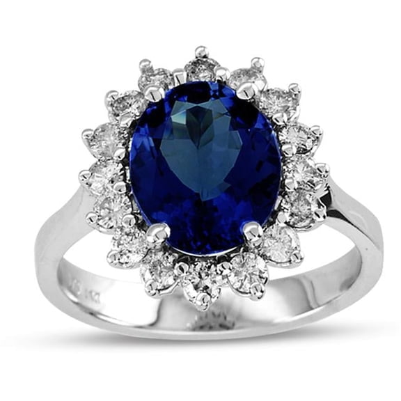 3.75 CTTW 10 x 8 mm 3 Carat Oval Sapphire & Diamond Ring, 14K Gold Royal Collection - Size 5