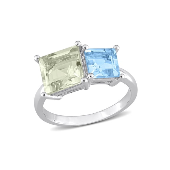 3.75 Carat (Ctw) Green Quartz and Sky Blue Topaz Ring in Sterling Silver for Women