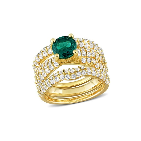 3.75 Carat (Ctw) Lab-Created Emerald and White Sapphire Bridal Wedding Ring Set Sterling Silver for Women
