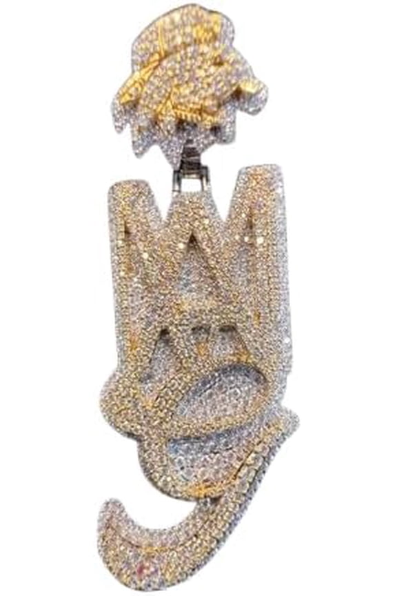 3.75 Carat Round Shape Lab Created Moissanite Diamond Tester Passed Any Custom Letter pendent in 14K Two Tone Gold Plated 925 Silver