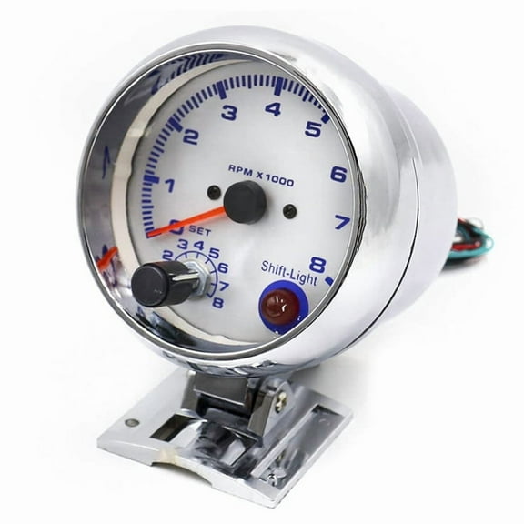 3.75'' Chorme Car Tachometer Gauge Tacho Meter Blue LED Shift Light 0-8000 RPM for Most 4/6/8 Cylinder 12V Gasoline-Powered Vehicles