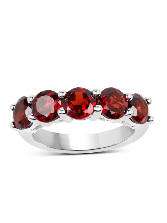 3.75 Ct Round Red Garnet Prong Silver 5 Stone Ring