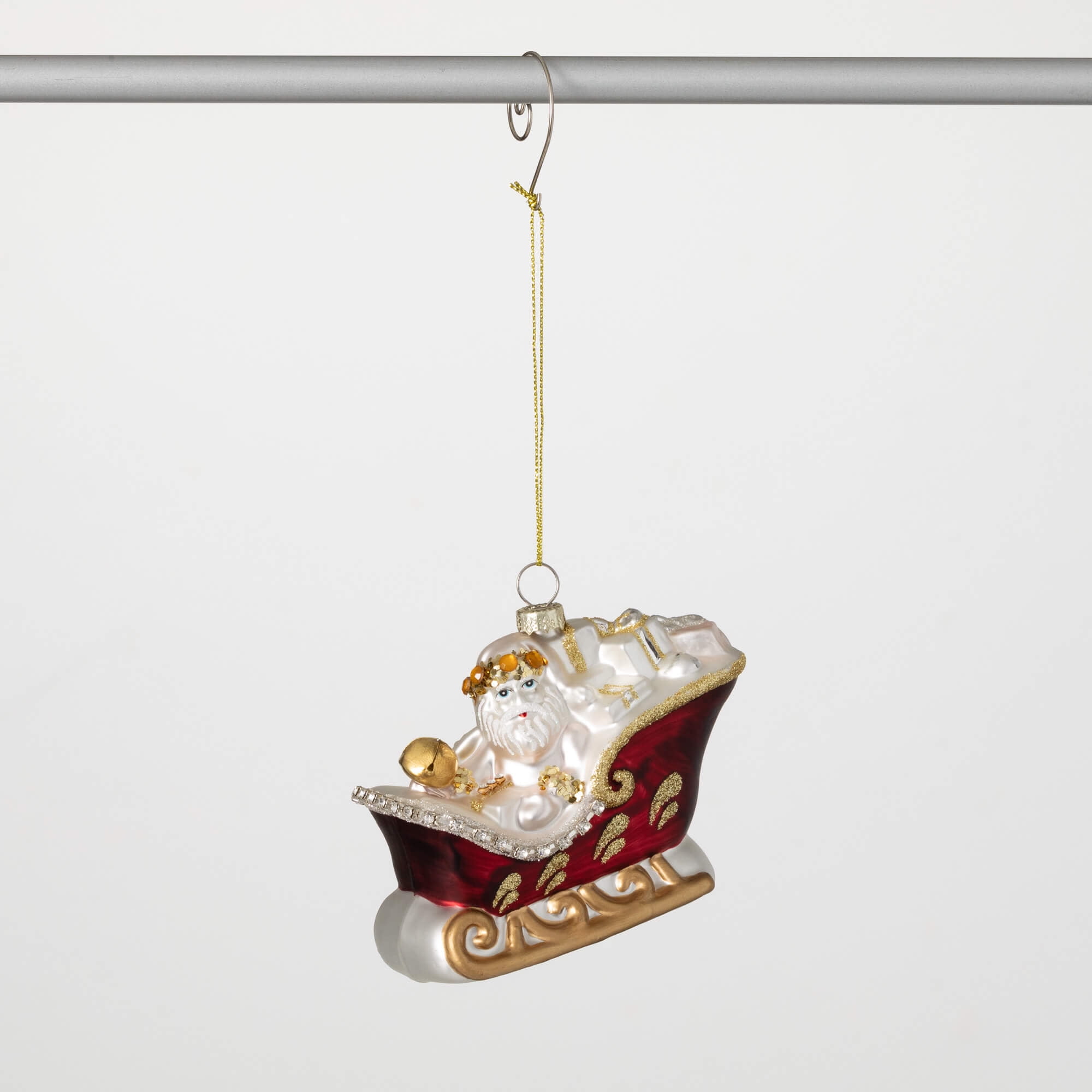 3.75"H Sullivans Santa In Sleigh Glass Christmas Ornament, Multicolor